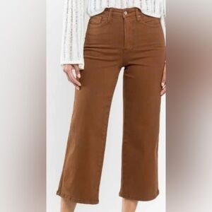 Judy Blue Mid Rise Garmet dyed Maple Utility Pocket Wide Leg Crop denim Sz 3/26